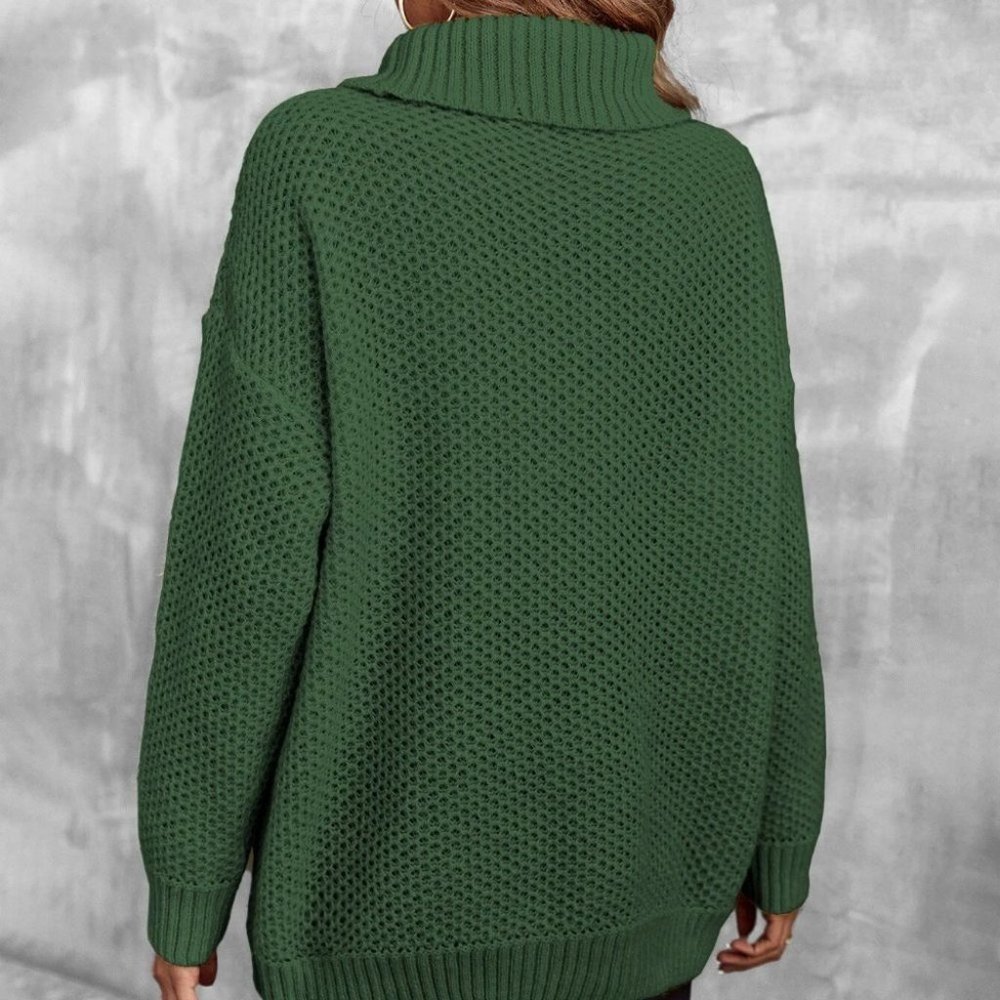 Green Preppy Womens turtleneck Sweater - Picture 3 of 5